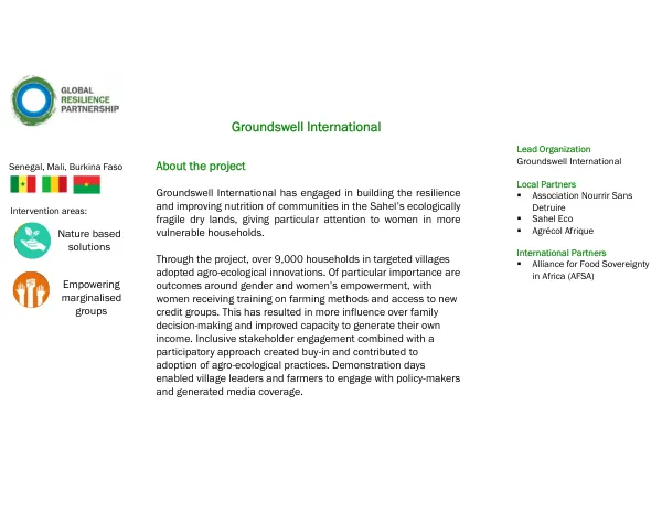 Groundswell International: Building Resilience and Improving Nutrition in the Sahel