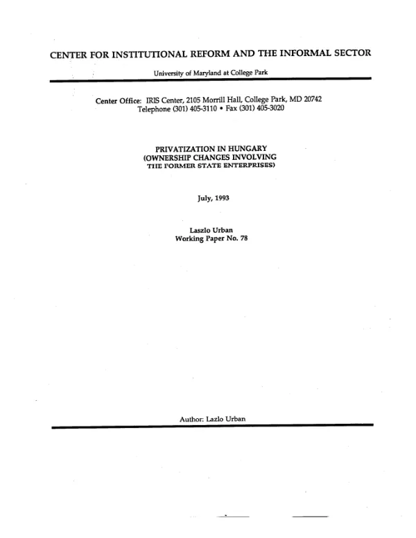 Privatization in Hungary (ownership changes involving the former state enterprises)
