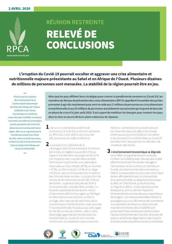 Réunion restreinte du RPCA du 2 avril 2020 : Résumé des conclusions
