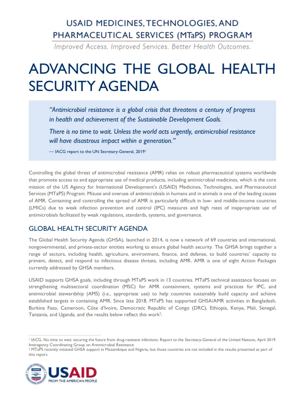 USAID MTaPS I GHSA AMR Technical Program Update