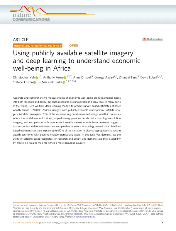 Using publicly available satellite imagery and deep learning to understand economic well-being in Africa