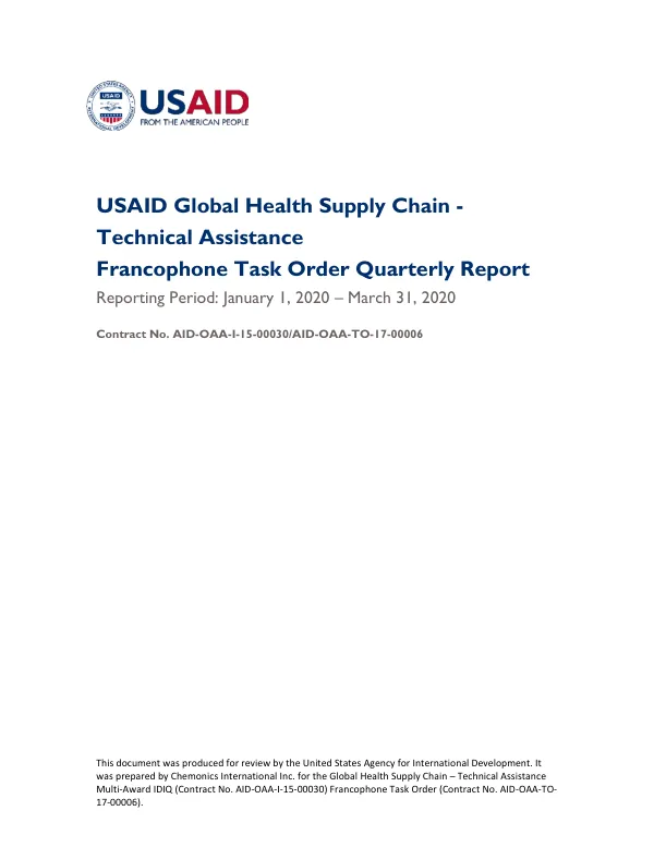 Global Health Supply Chain Technical Assistance (GHSC-TA) Francophone Task Order Quarterly Report