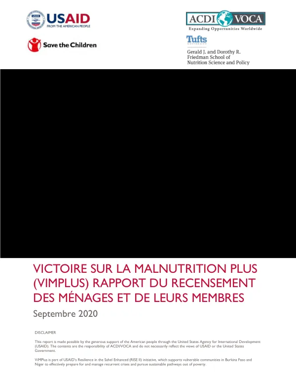 VICTOIRE SUR LA MALNUTRITION PLUS (ViMPlus) RAPPORT DU RECENSEMENT DES MÉNAGES ET DE LEURS MEMBRES