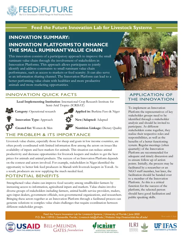 Innovation Platforms to Enhance the Small Ruminant Value Chain