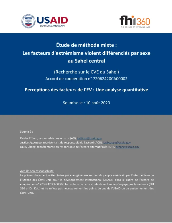 Étude de méthode mixte : Les facteurs d'extrémisme violent différenciés par sexe au Sahel central