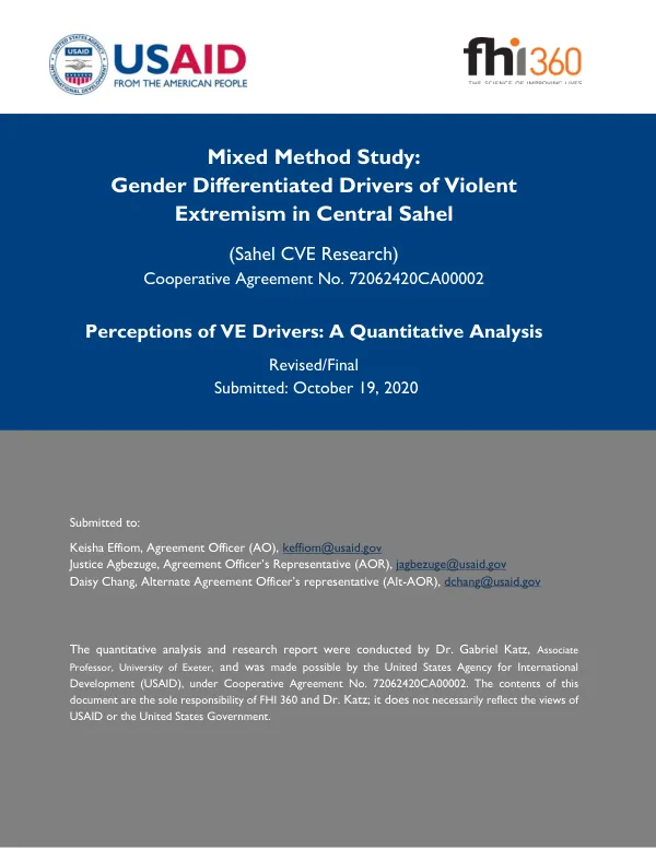 Mixed Method Study: Gender Differentiated Drivers of Violent Extremism in Central Sahel (Sahel CVE Research)