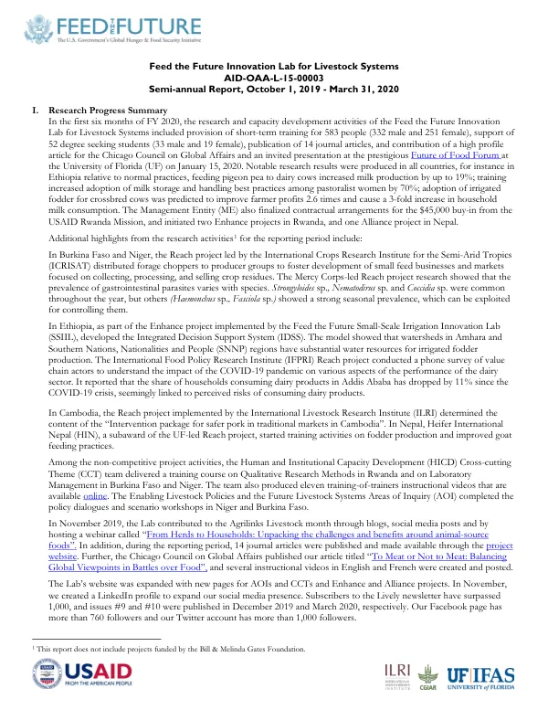 Semi-annual Report, October 1, 2019 – March 31, 2020