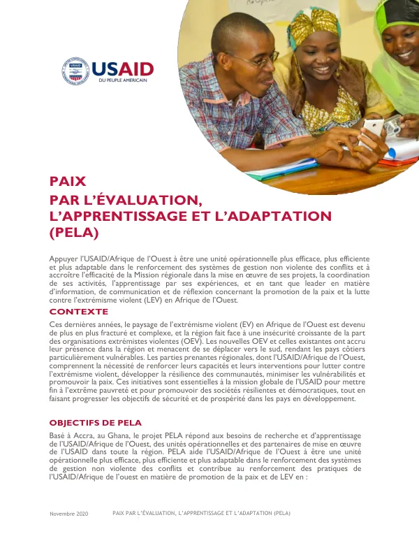 PAIX PAR L’ÉVALUATION, L’APPRENTISSAGE ET L’ADAPTATION (PELA)