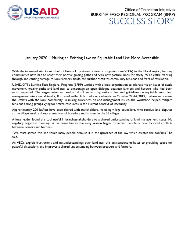 Burkina Faso Regional Program (BFRP) Success Story: Making an Existing Law on Equitable Land Use More Accessible