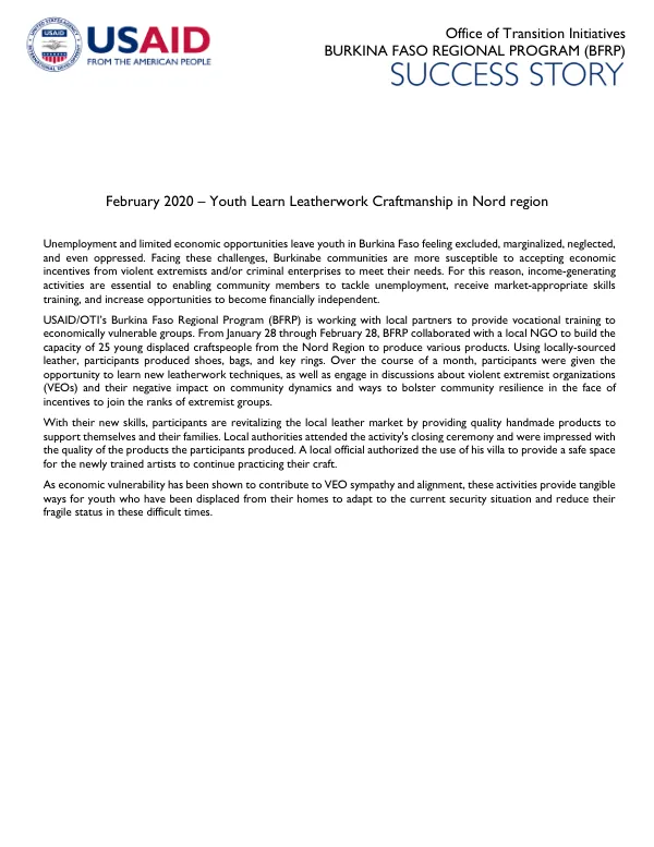 USAID Snapshot Template - Success Story: Burkina Faso Regional Program