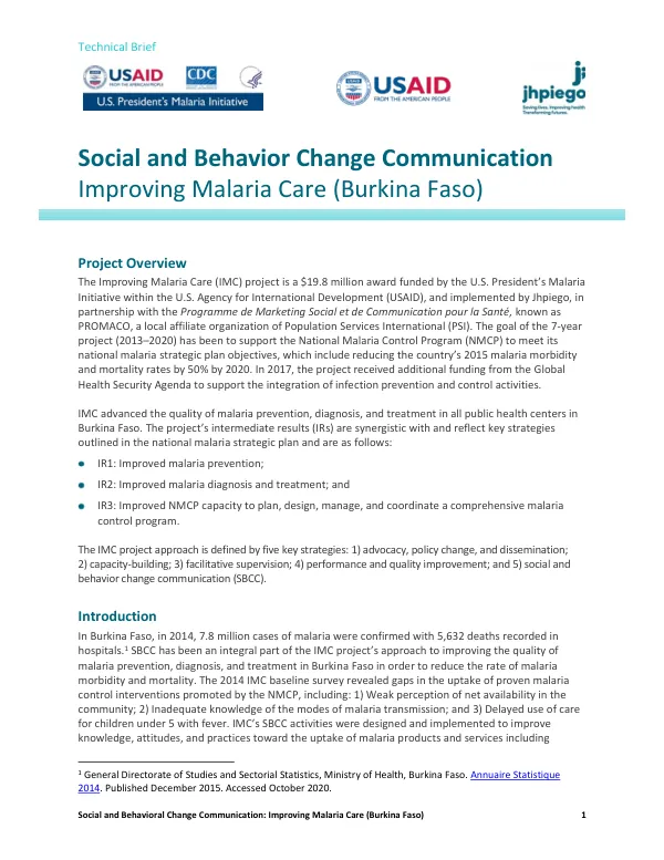 Social and Behavioral Change Communication: Improving Malaria Care (Burkina Faso)