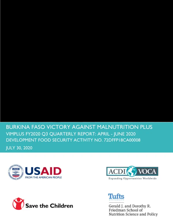 Burkina Faso Victory Against Malnutrition Plus FY2020 Q3 Quarterly Report: April - June 2020