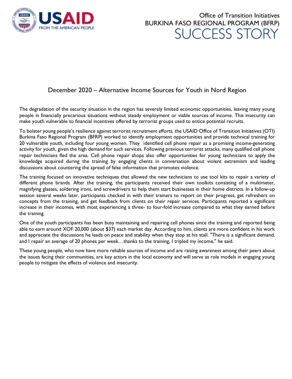 Alternative Income Sources for Youth in Nord Region