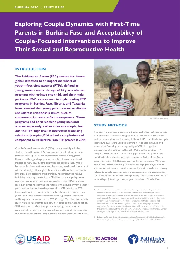 Exploring Couple Dynamics with First-Time Parents in Burkina Faso and Acceptability of Couple-Focused Interventions to Improve Their Sexual and Reproductive Health