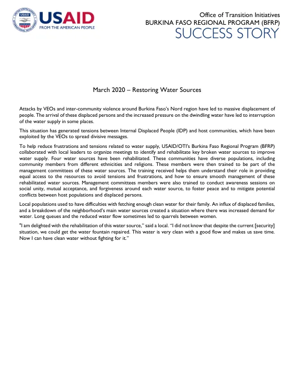 USAID Snapshot Template - Success Story: Burkina Faso Regional Program (BFRP)