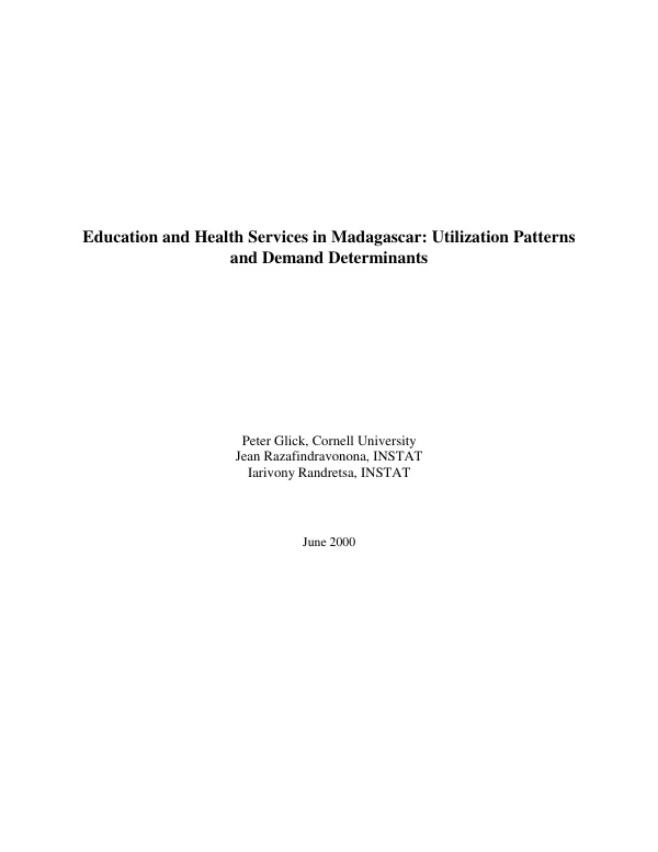 Education and health services in Madagascar : utilization patterns and demand determinants
