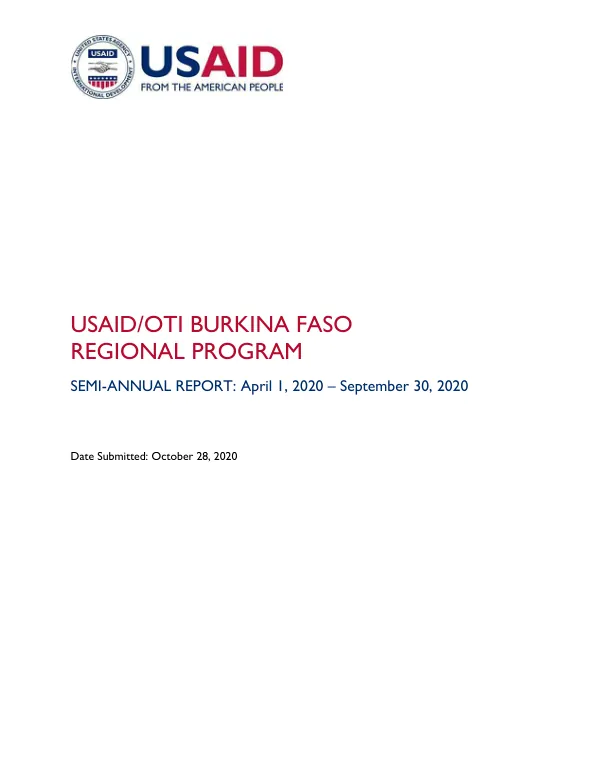 USAID/OTI BURKINA FASO REGIONAL PROGRAM SEMI-ANNUAL REPORT: April 1, 2020 – September 30, 2020