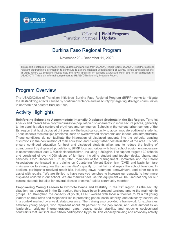 52-Burkina Faso_OTI BFRP_Bi-weekly Report_Nov_2020