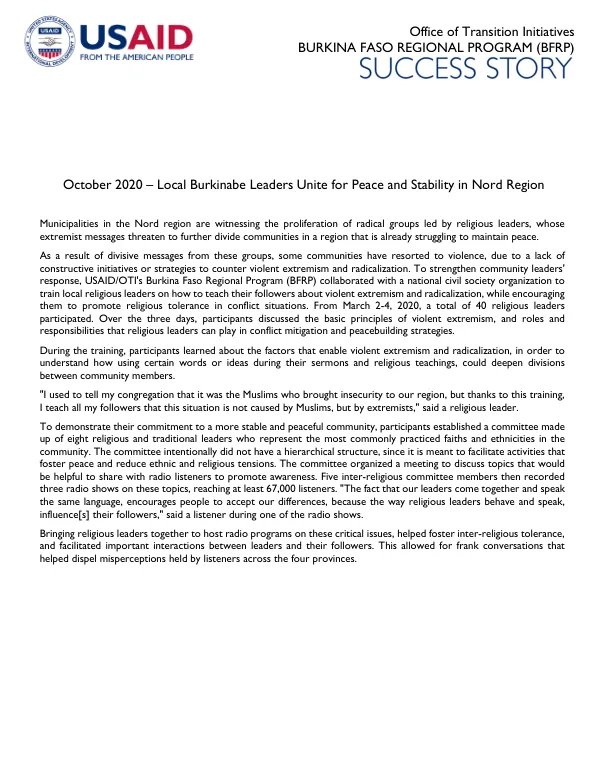 Burkina Faso Regional Program (BFRP) Success Story