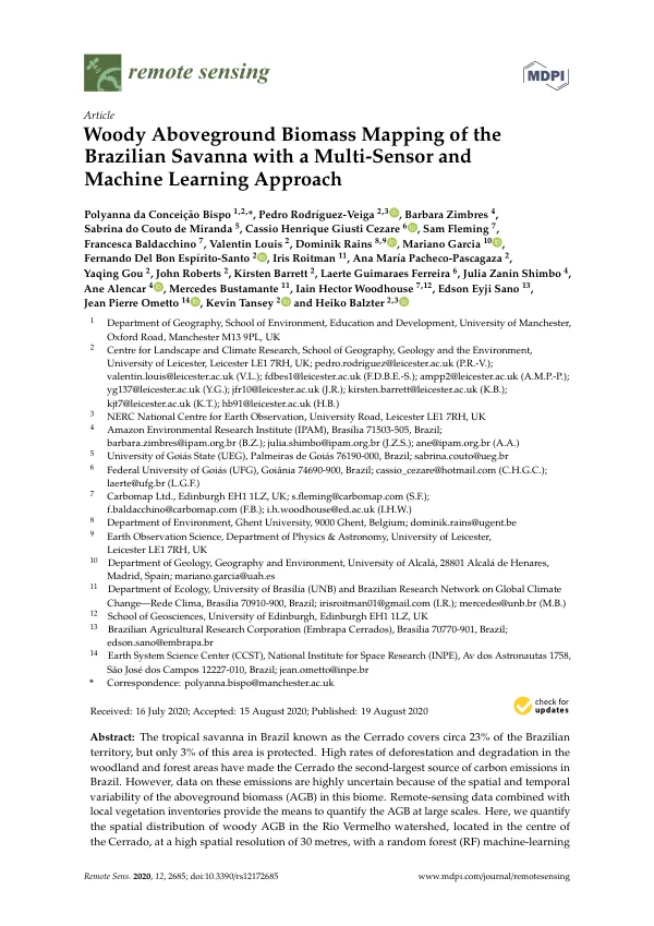 Woody Aboveground Biomass Mapping of the Brazilian Savanna with a Multi-Sensor and Machine Learning Approach