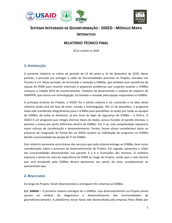 Relatório Técnico Final: Sistema Integrado de Geoinformação - SIGEO