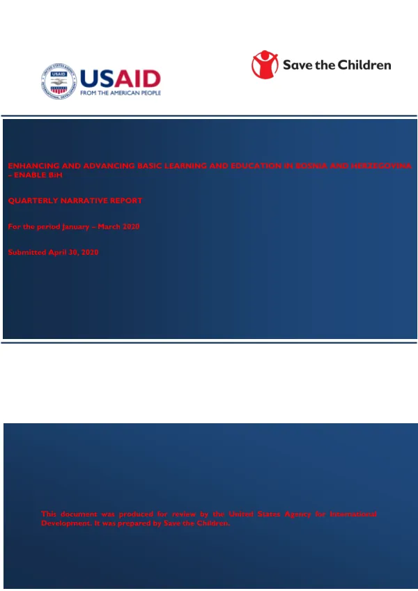 Enhancing and Advancing Basic Learning and Education in Bosnia and Herzegovina - ENABLE BiH Quarterly Narrative Report