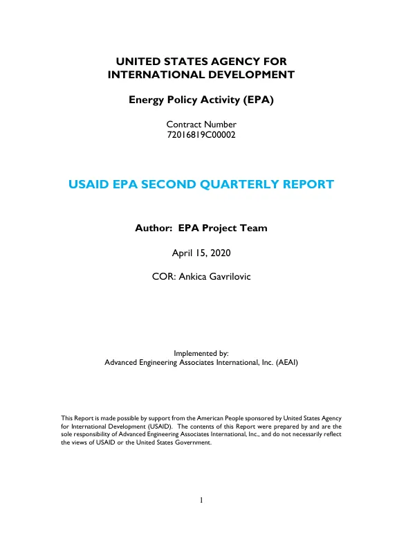 USAID Energy Policy Activity Second Quarterly Progress Report