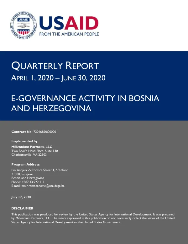 USAID's E-Governance Activity in BiH, Quarterly Report, April–June 2020