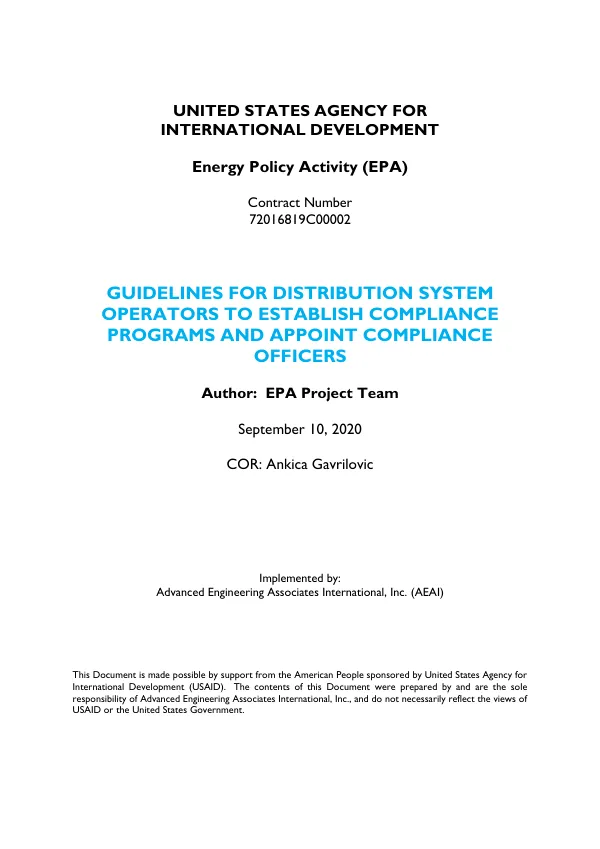 Guidelines for Distribution System Operators to Establish Compliance Programs and Appoint Compliance Officers