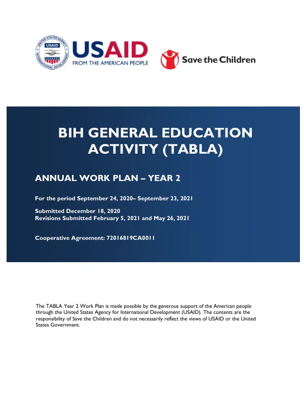 Annual Work Plan – Year 2 for the General Education Activity in Bosnia-Herzegovina (TABLA)