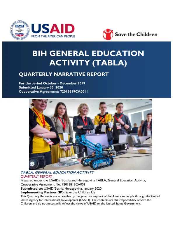 Quarterly Report: General Education Activity (TABLA) in Bosnia and Herzegovina
