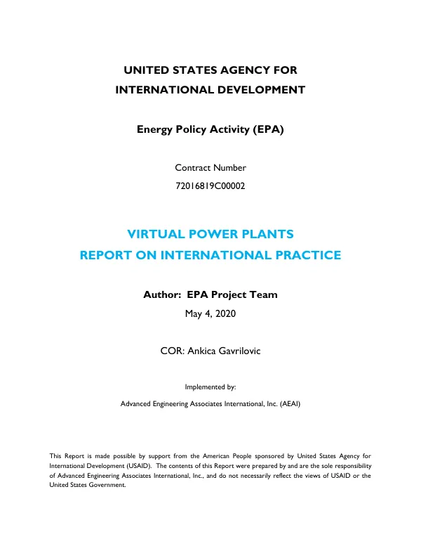Virtual Power Plants Report on International Practice