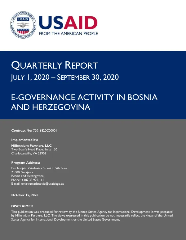 USAID’s E-Governance Activity in BiH, Quarterly Report, July–September 2020