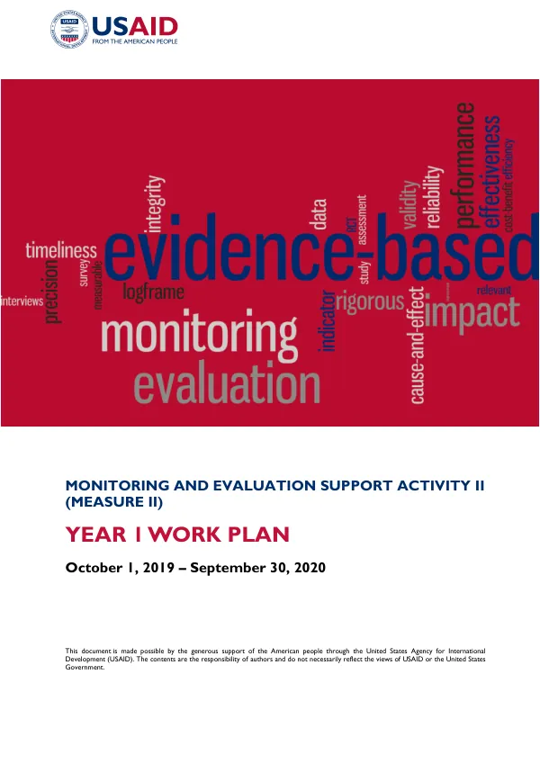Monitoring and Evaluation Support Activity II (MEASURE II) Year 1 Work Plan