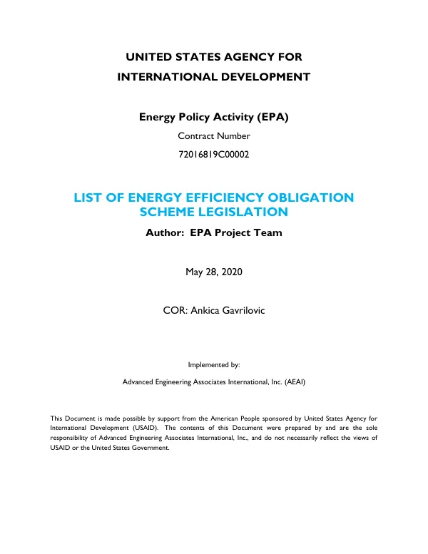 List of Energy Efficiency Obligation Scheme Legislation