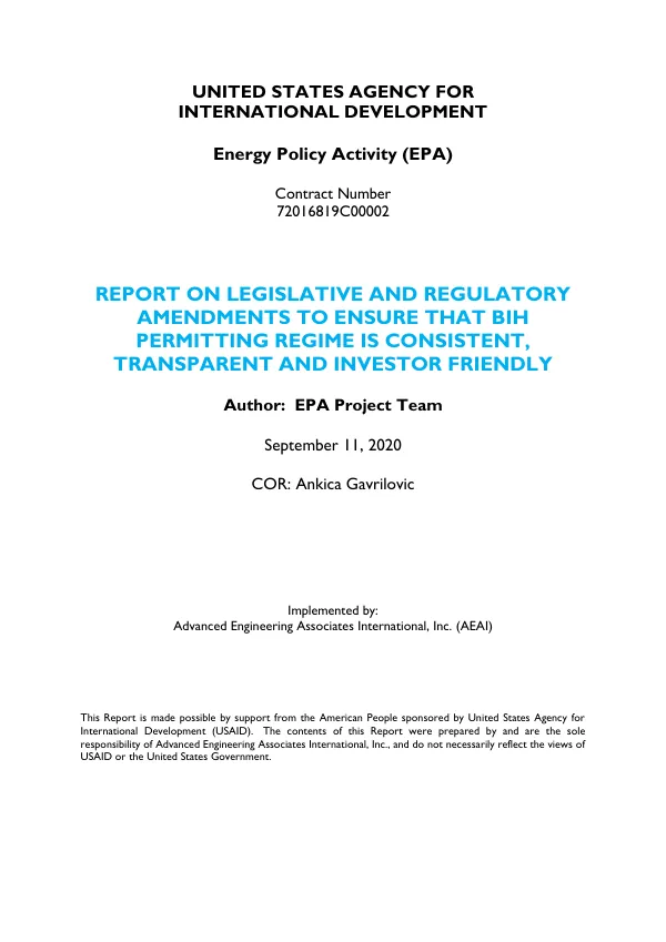 Report on Legislative and Regulative Amendments to Ensure That Bih Permitting Regime Is Consistent, Transparent and Investor Friendly