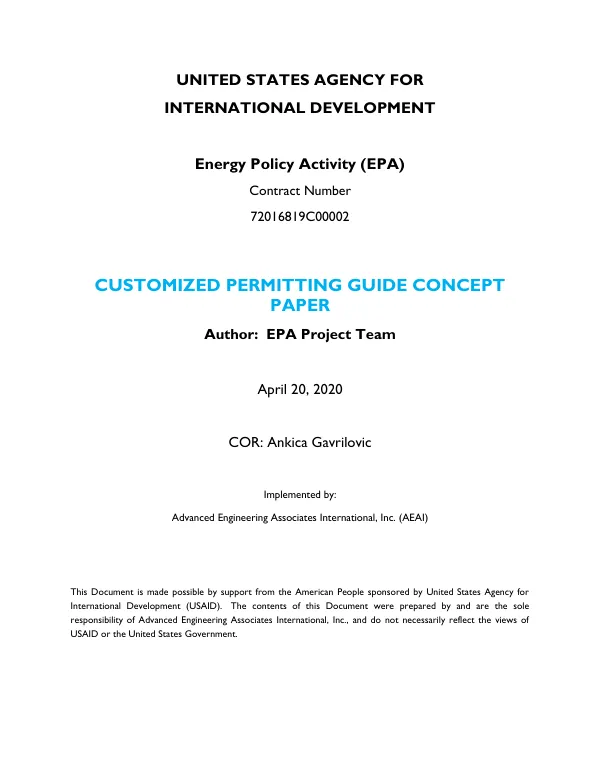 USAID Energy Policy Activity Concept Paper for Customized Permitting Guide