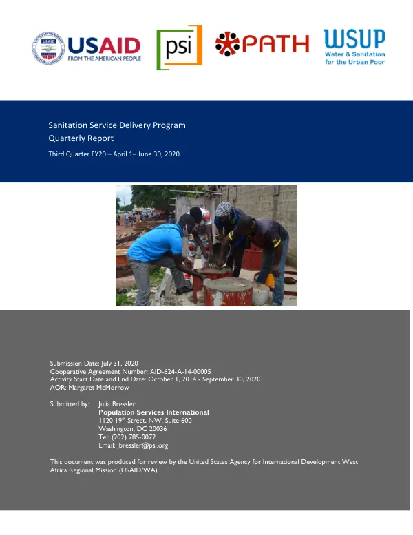 Sanitation Service Delivery Program Quarterly Report Third Quarter FY20 – April 1– June 30, 2020