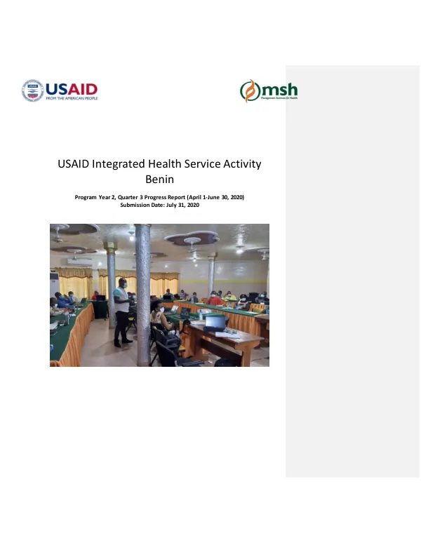 USAID Integrated Health Services Activity in Benin: Program Year 2, Quarter 3 Progress Report