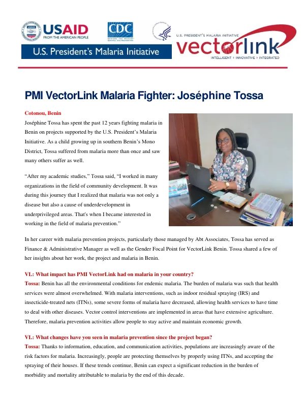 PMI VectorLink Malaria Fighter: Joséphine Tossa