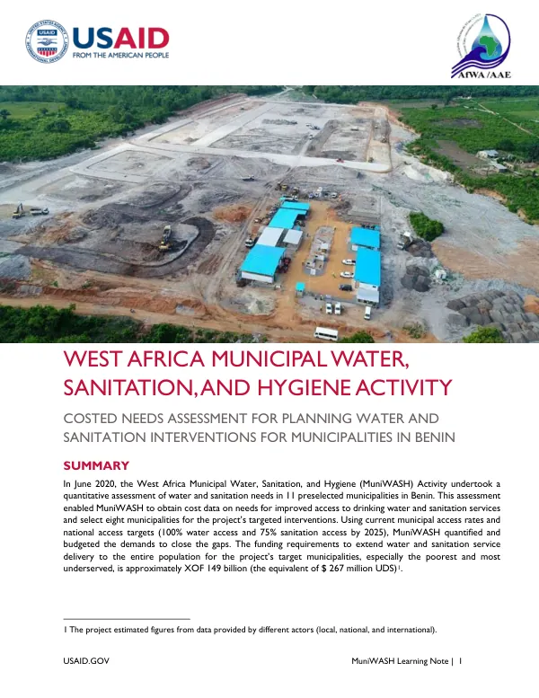 MuniWASH Costed Needs Assessment for Planning Water and Sanitation Interventions for Municipalities in Benin