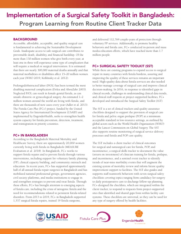 Implementation of a Surgical Safety Toolkit in Bangladesh: Program Learning from Routine Client Tracker Data