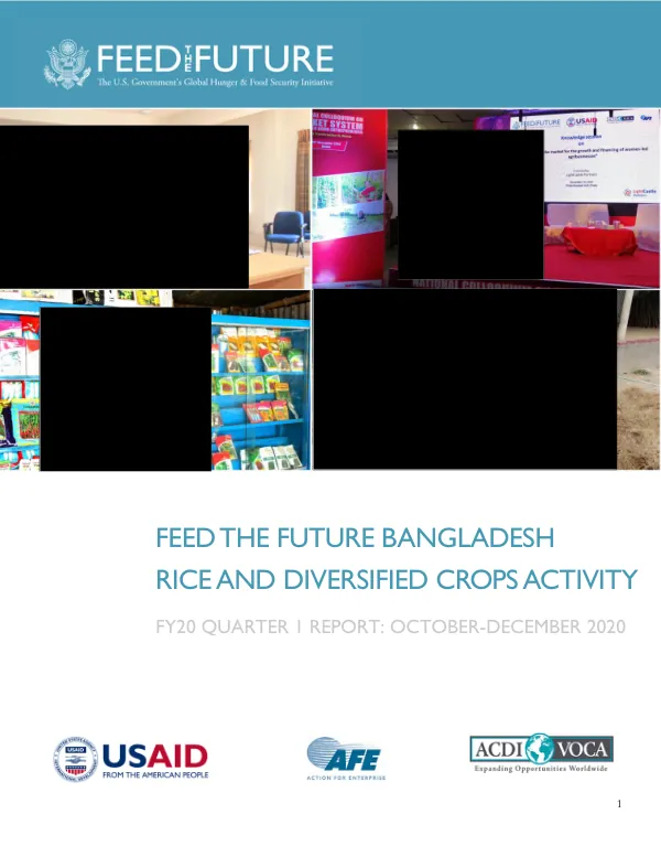 Feed the Future Bangladesh Rice and Diversified Crops (RDC) Activity FY2020 Quarter 1 Report