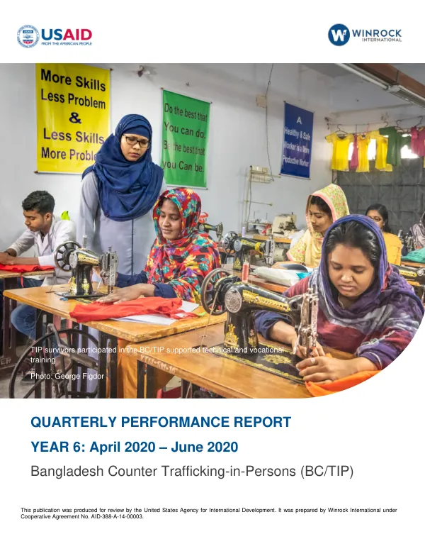 Quarterly Performance Report: Bangladesh Counter Trafficking-in-Persons (BC/TIP) Program