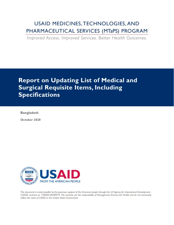 Report on Updating List of Medical and Surgical Requisite Items, Including Specifications