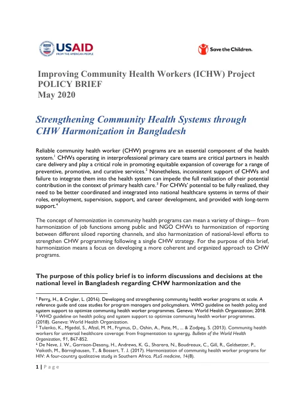 Strengthening Community Health Systems through CHW Harmonization in Bangladesh