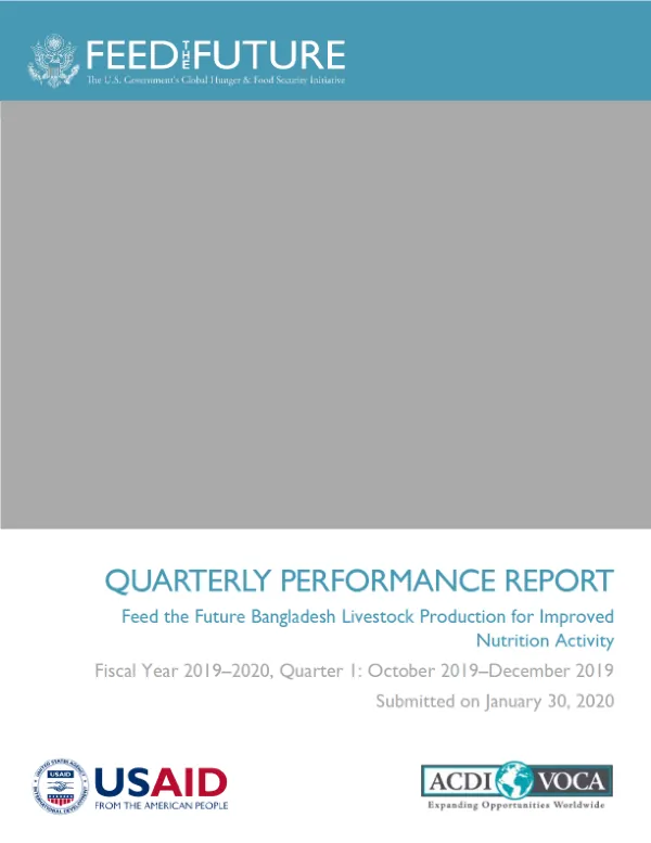 Livestock and Nutrition Activity Quarterly Performance Report: FY19–20, Quarter 1