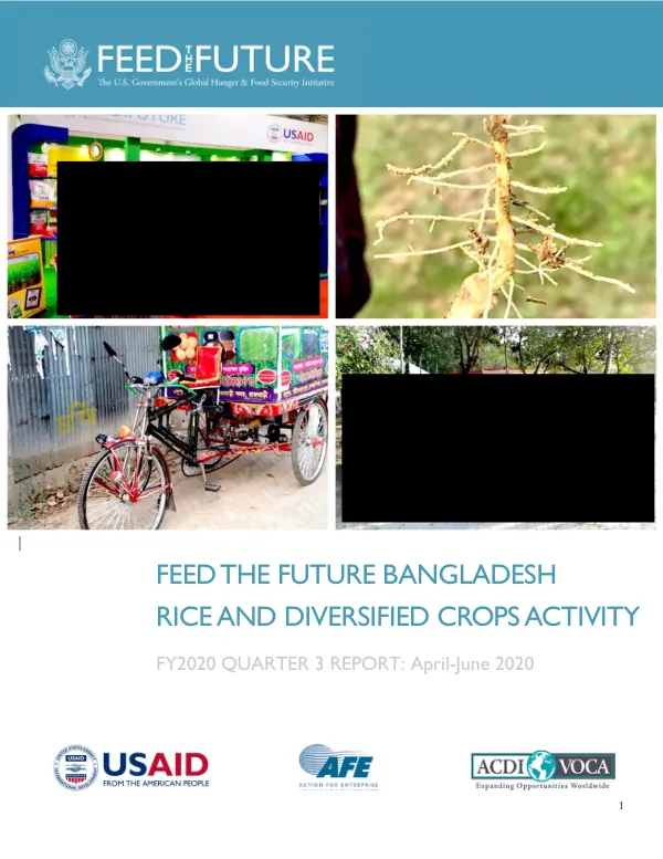 Feed the Future Bangladesh Rice and Diversified Crops (RDC) Activity FY2020 Quarter 3 Report