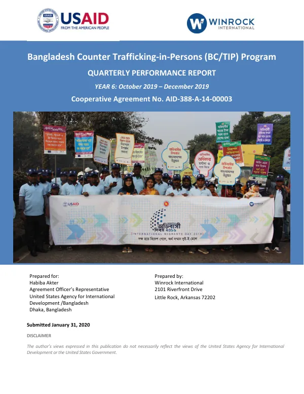 Bangladesh Counter Trafficking-in-Persons Annual Performance Report YEAR 5: October 2018 – September 2019