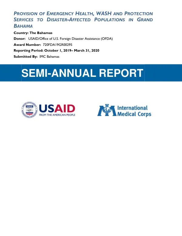 PROVISION OF EMERGENCY HEALTH, WASH AND PROTECTION SERVICES TO DISASTER-AFFECTED POPULATIONS IN GRAND BAHAMA